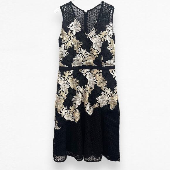 Adelyn Rae Lizette Dress Black Gold Champagne Lace Midi Small New With Tags - Picture 3 of 11